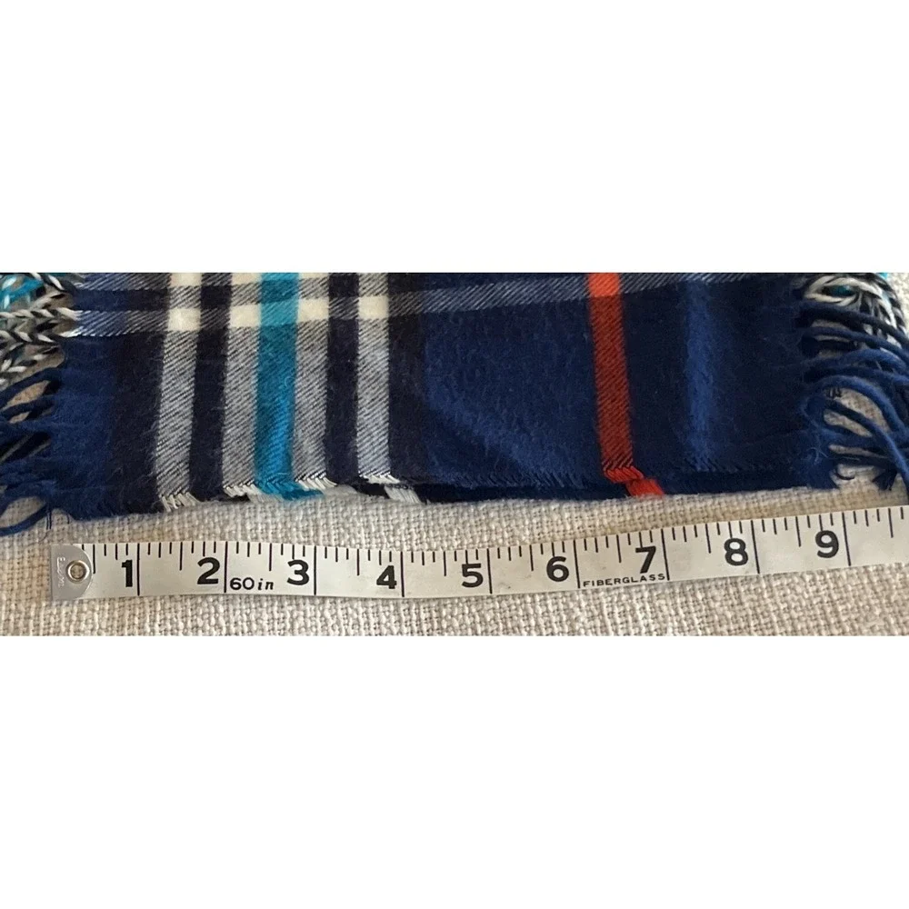 CASHMINK V Fraas Scarf Navy & Red Plaid Scarf Fringe SUPER SOFT
